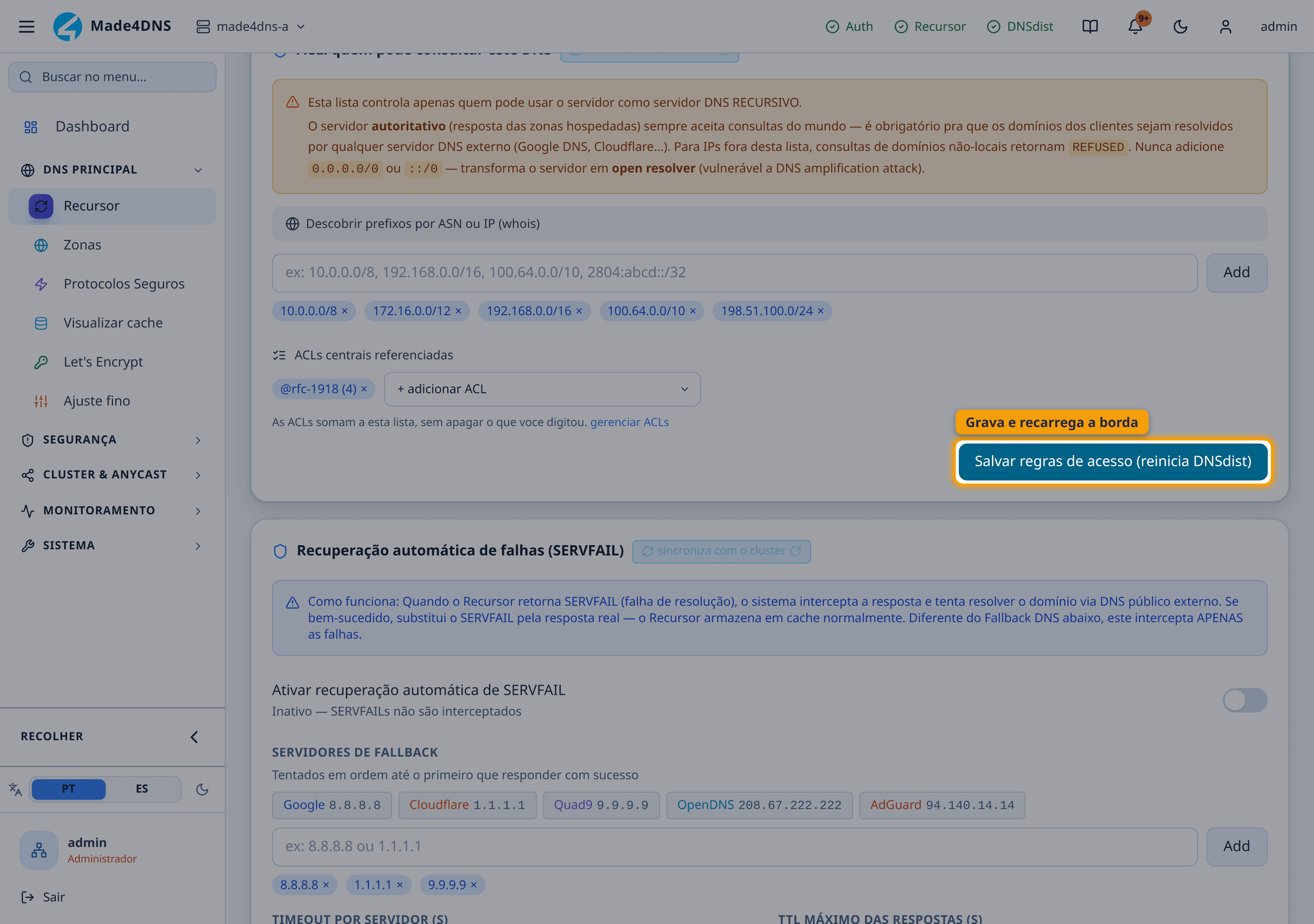 Salvar — e o aviso do botão é literal