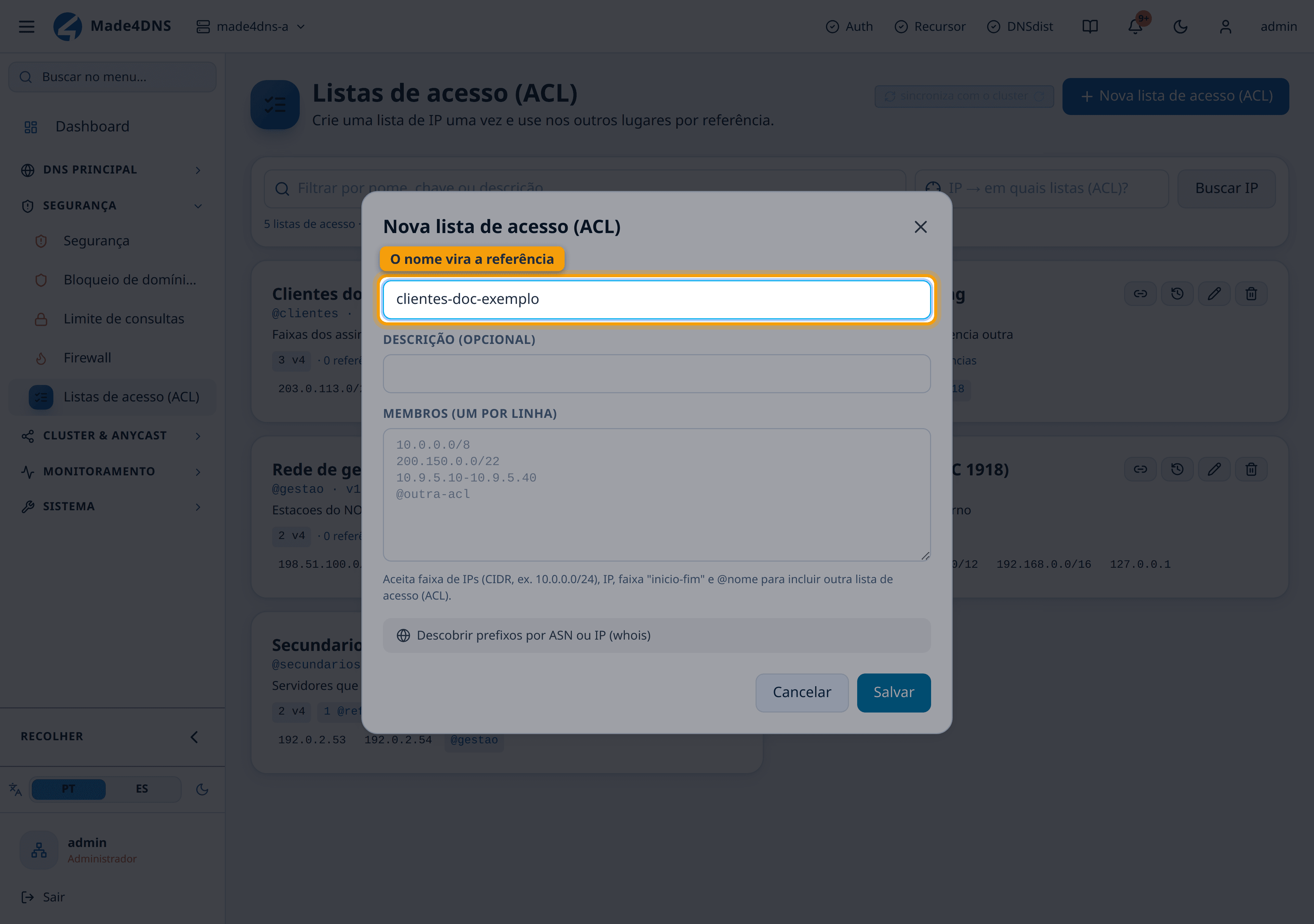 O nome vira a referência
