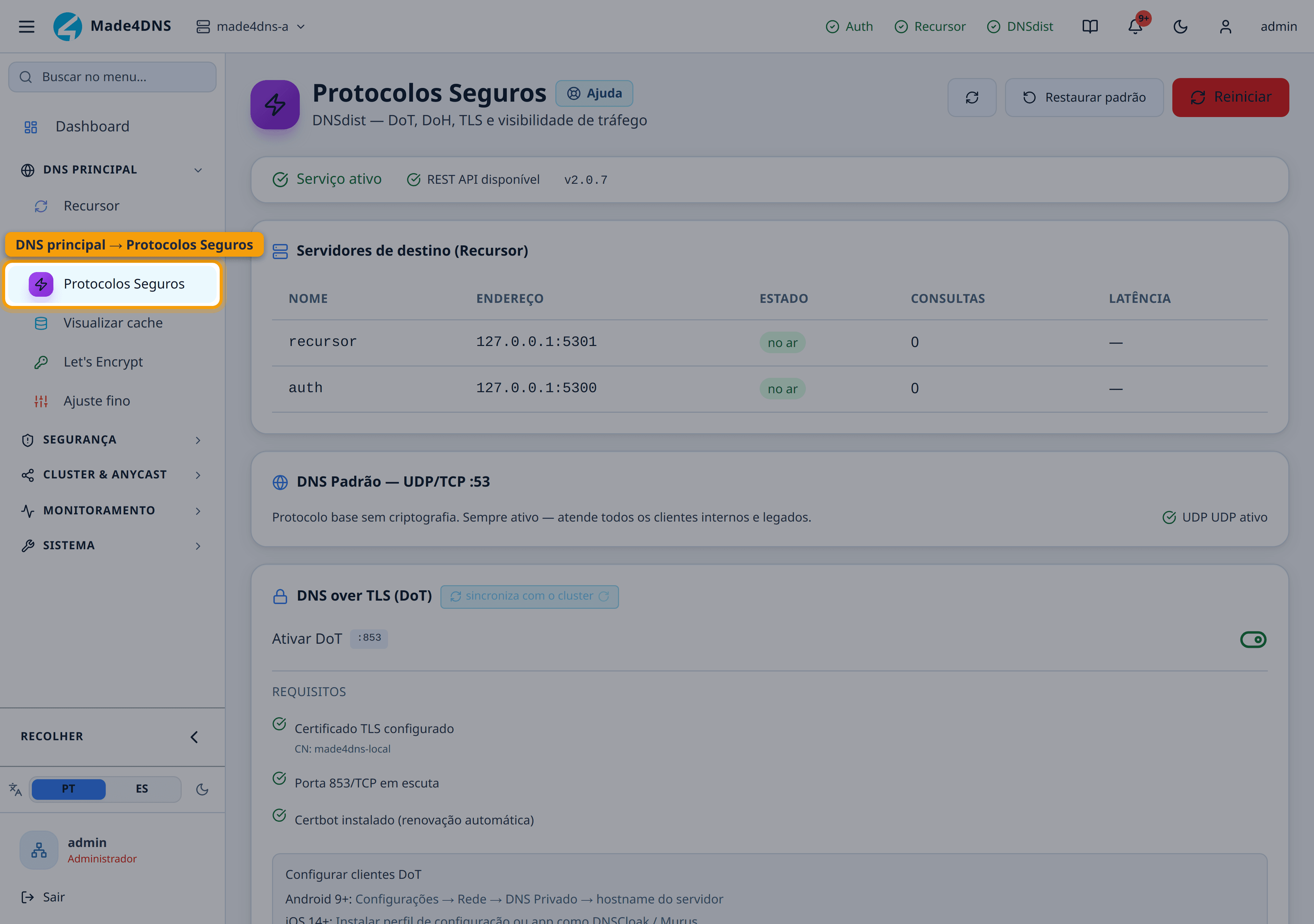 DNS principal → Protocolos Seguros