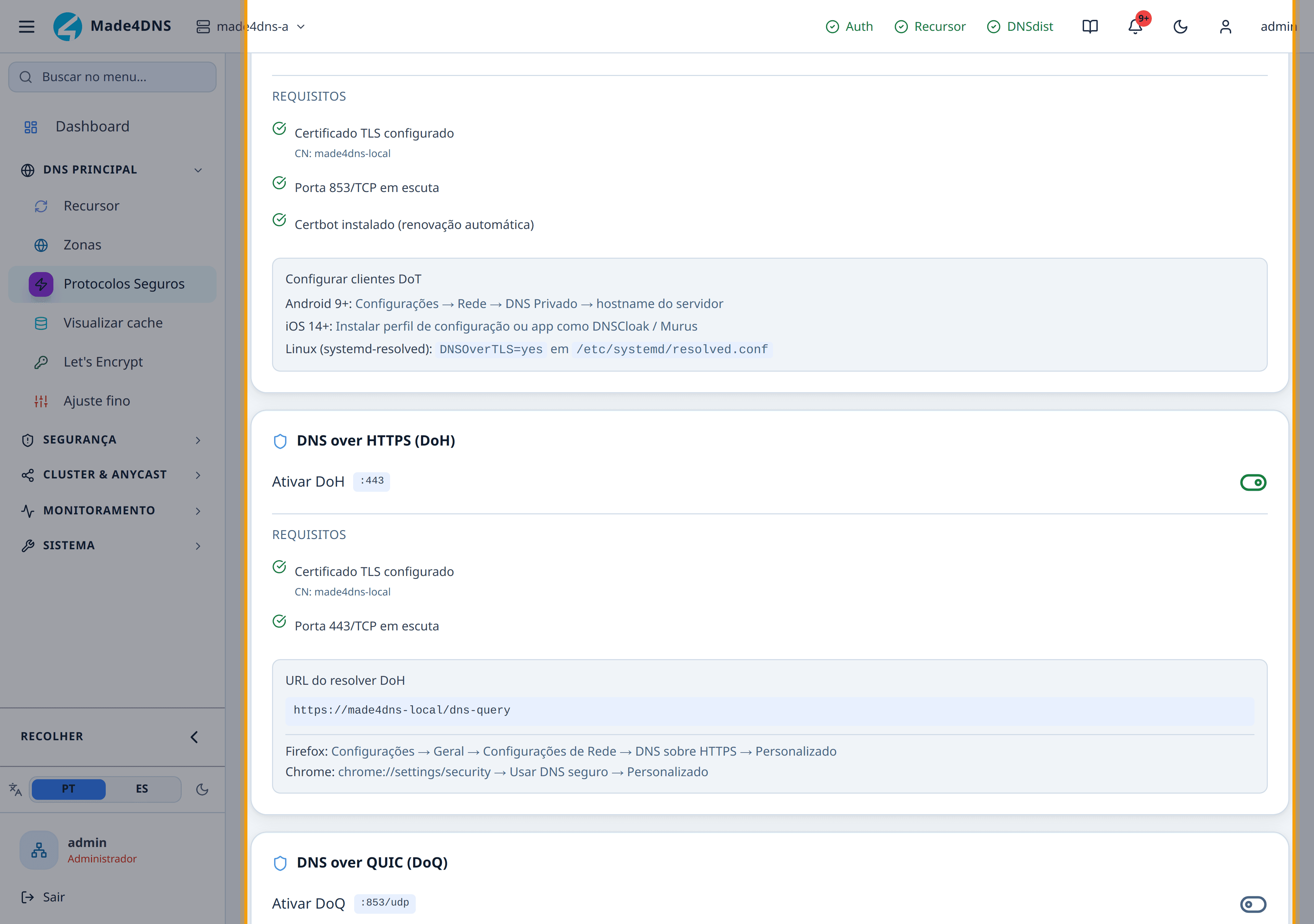 Não desligue o DNS comum junto