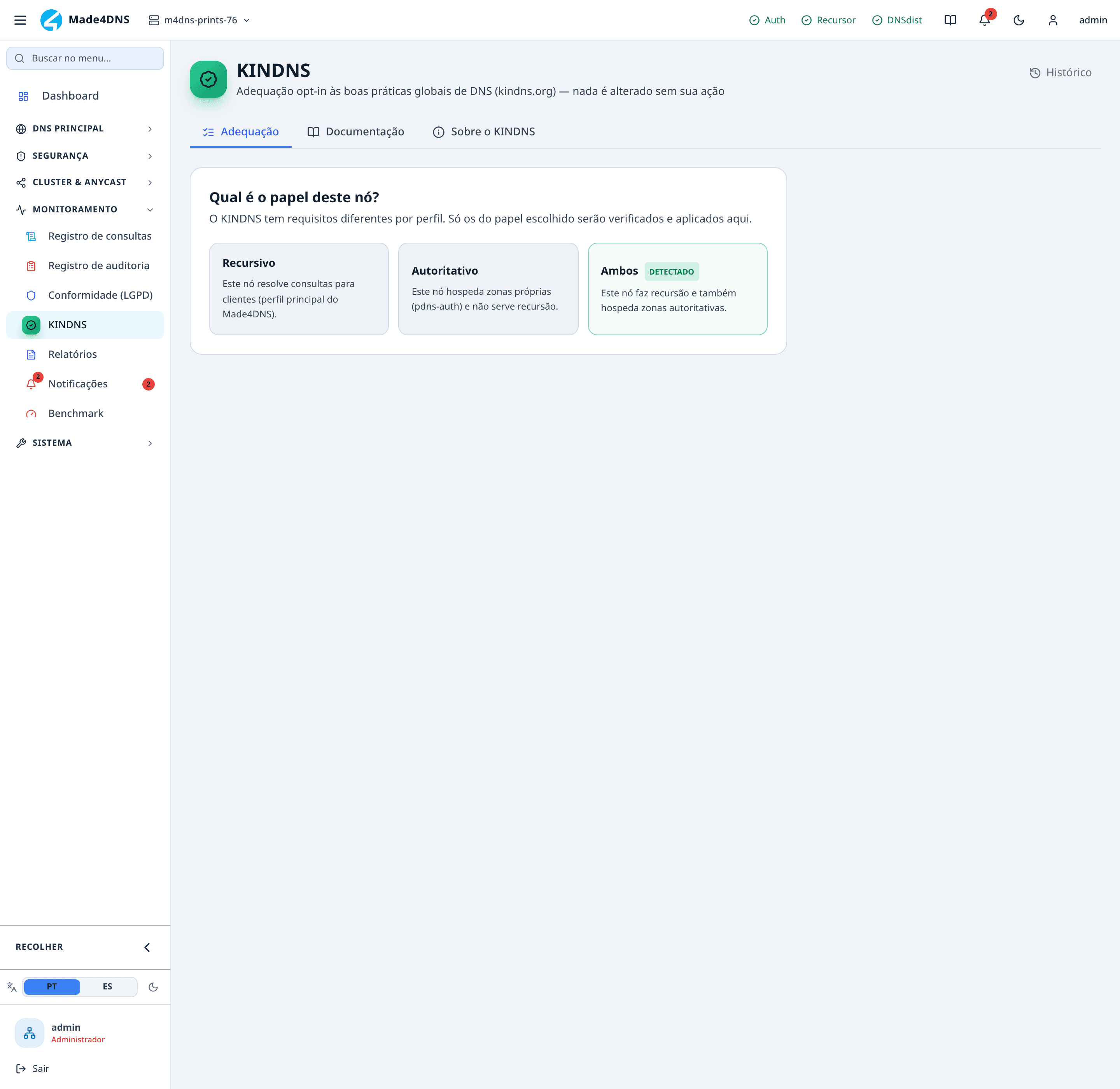 Monitoramento → KINDNS