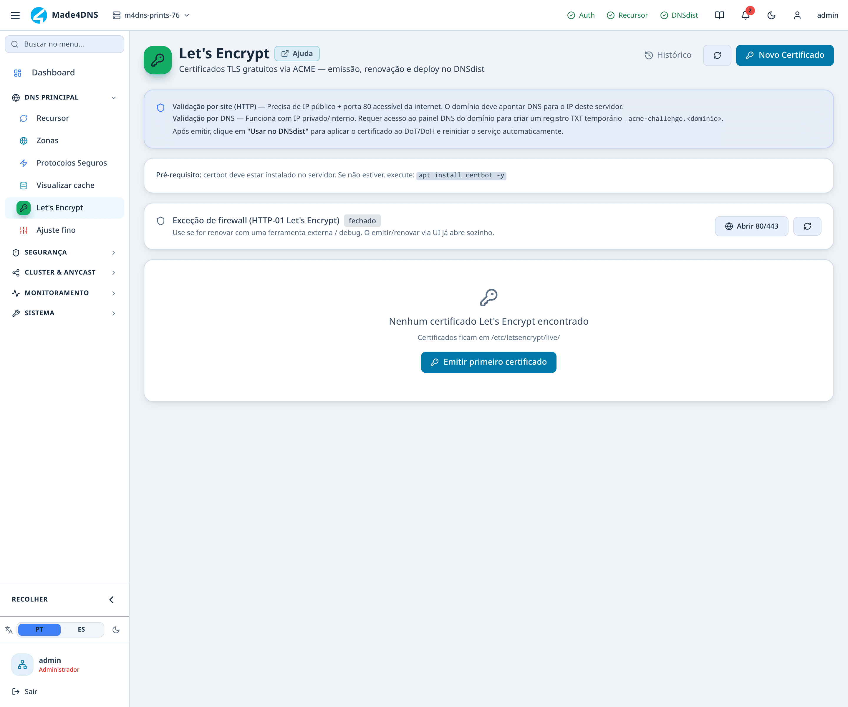 DNS principal → Let's Encrypt