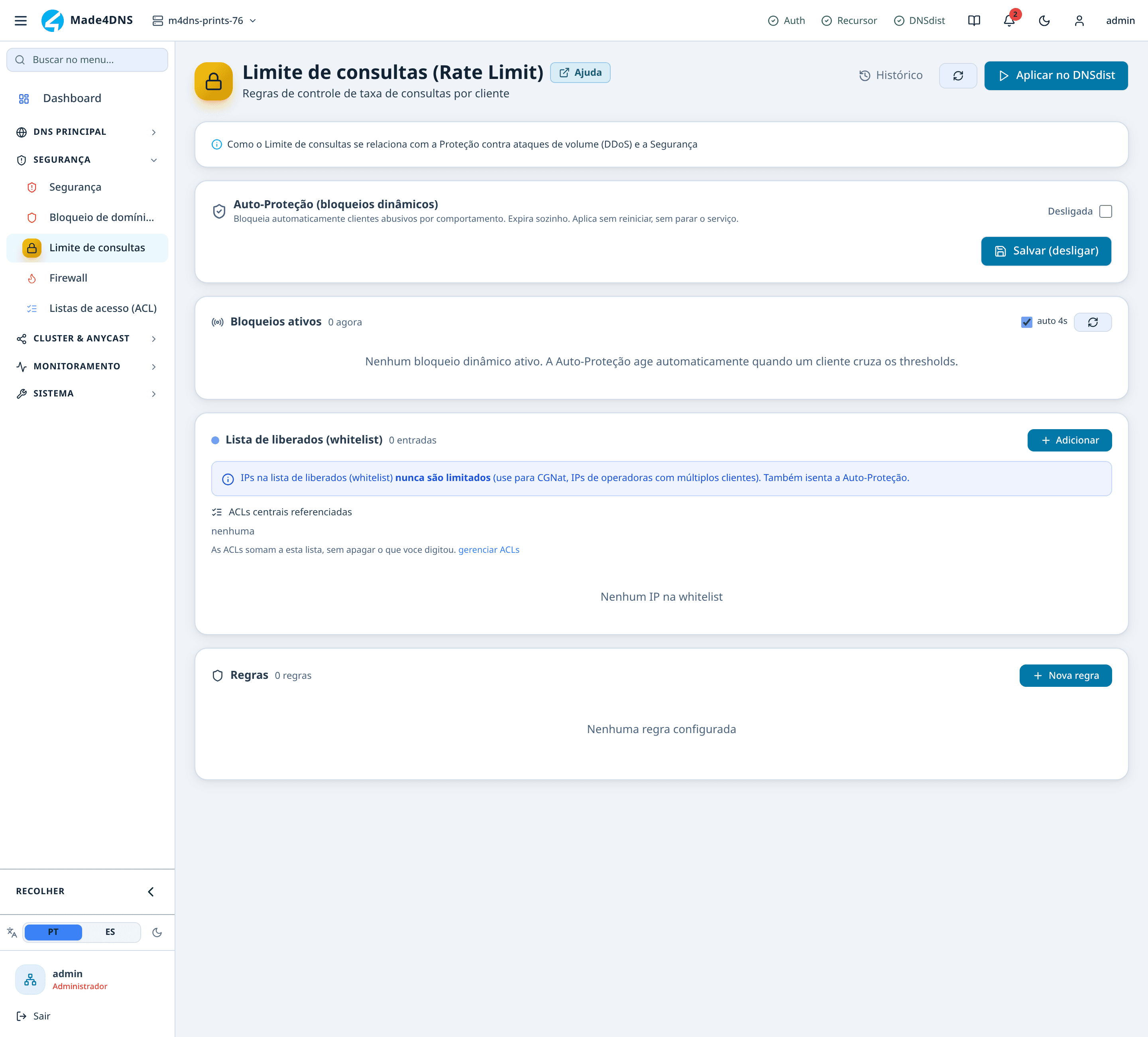 Segurança → Limite de consultas