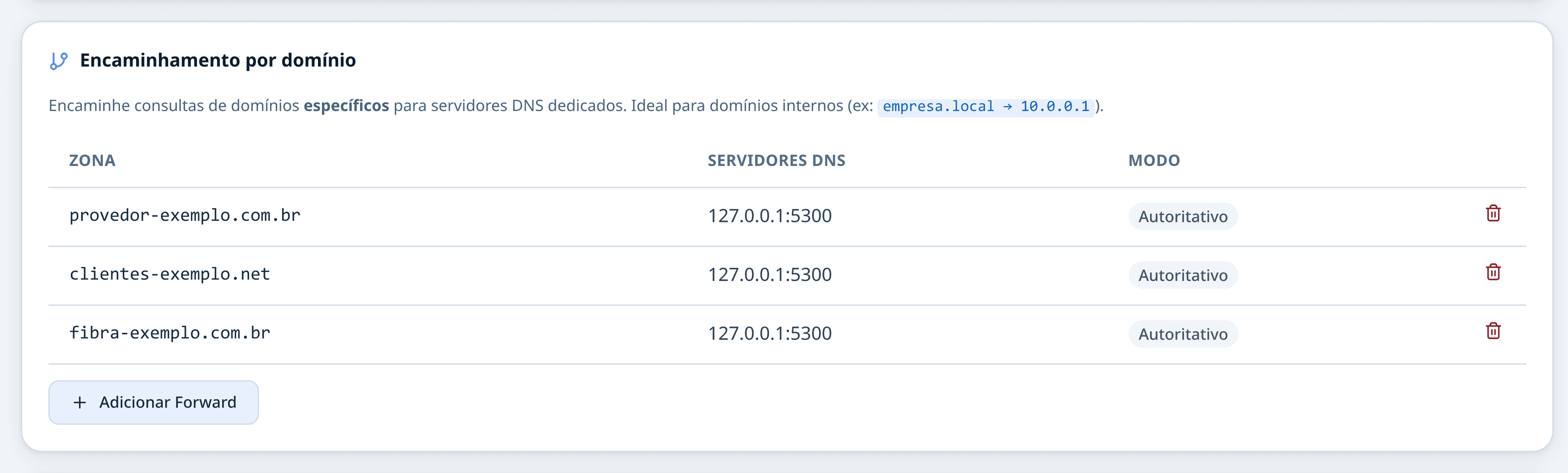 Paliativo 3: encaminhamento por domínio — só o que você listar