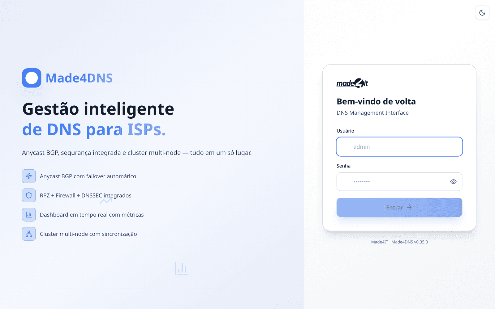 Tela de login do painel Made4DNS