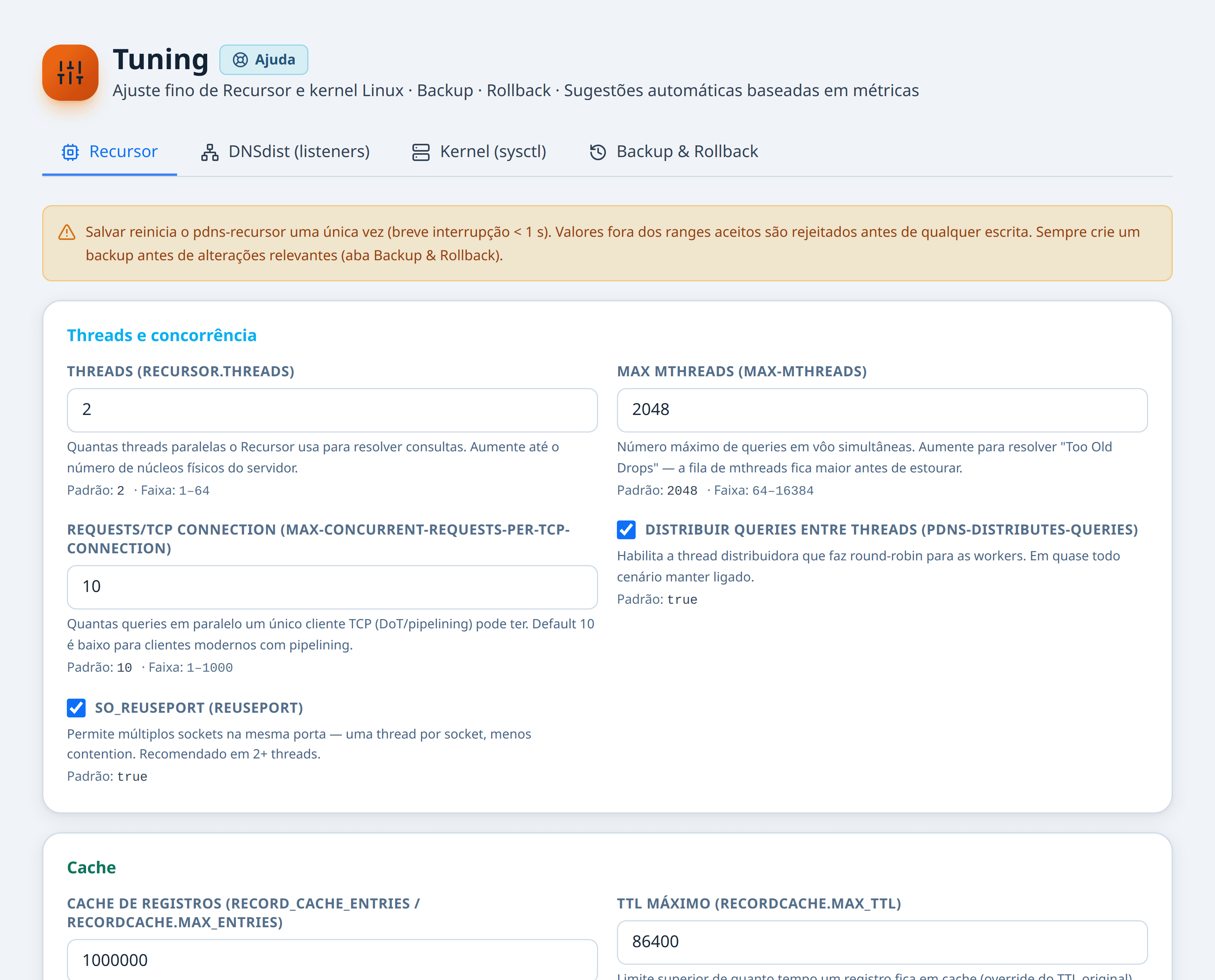 Grupo de tempos de espera, com o limite por servidor e o total por consulta