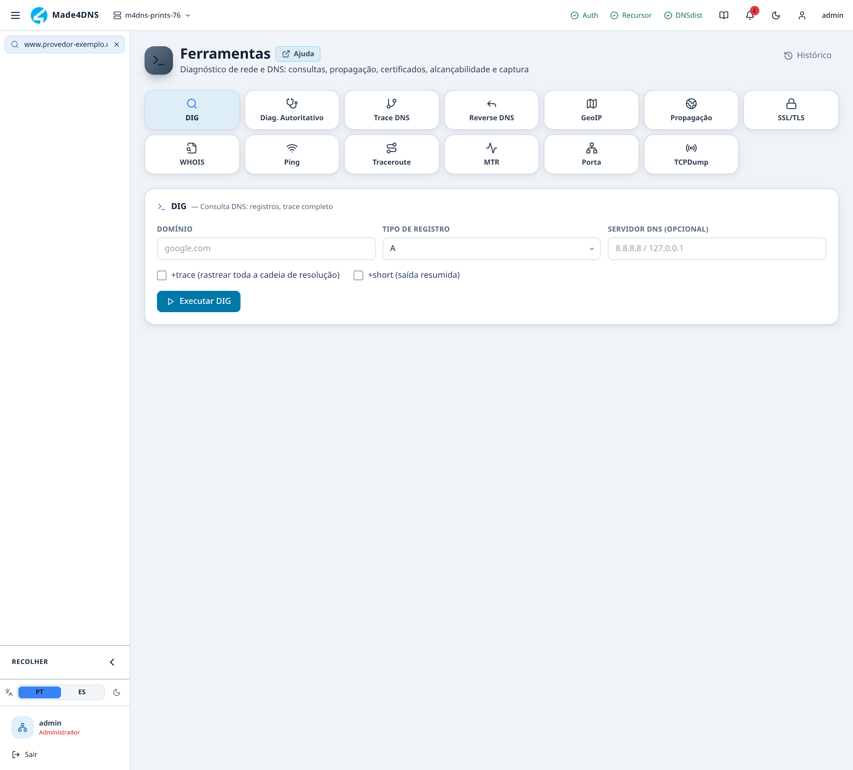 DIG: o primeiro teste, e como ler a saída