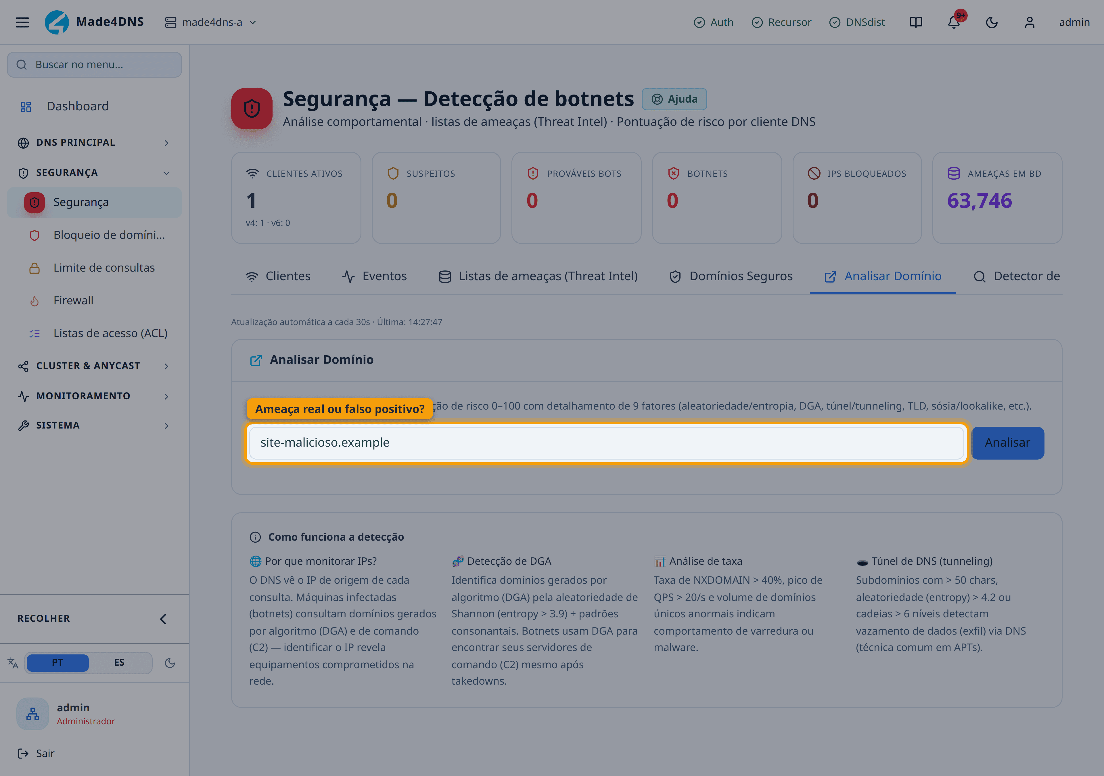 Aba Analisar Domínio: o outro lado