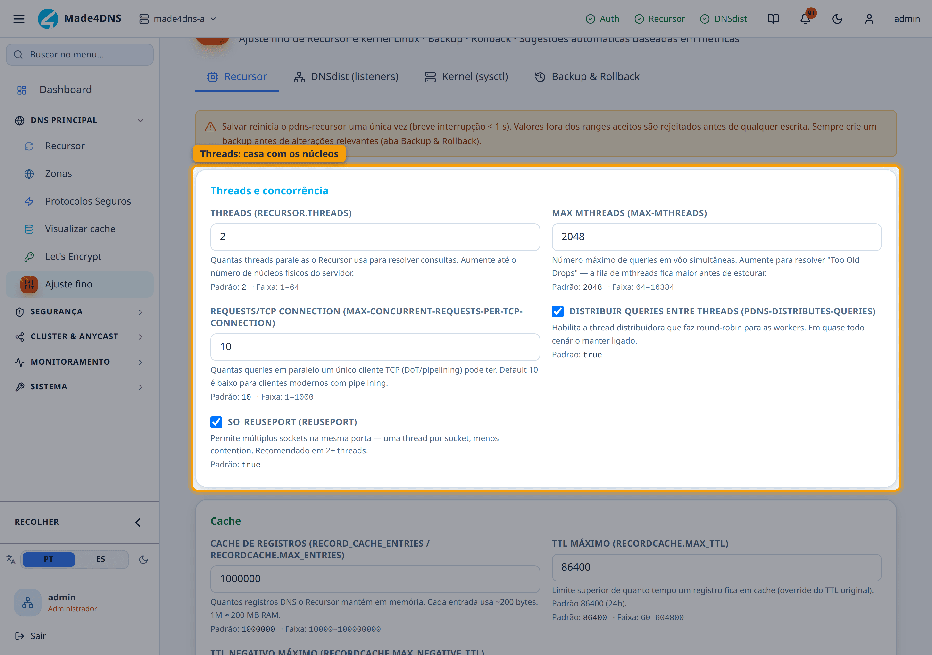 Threads: acompanhe os núcleos